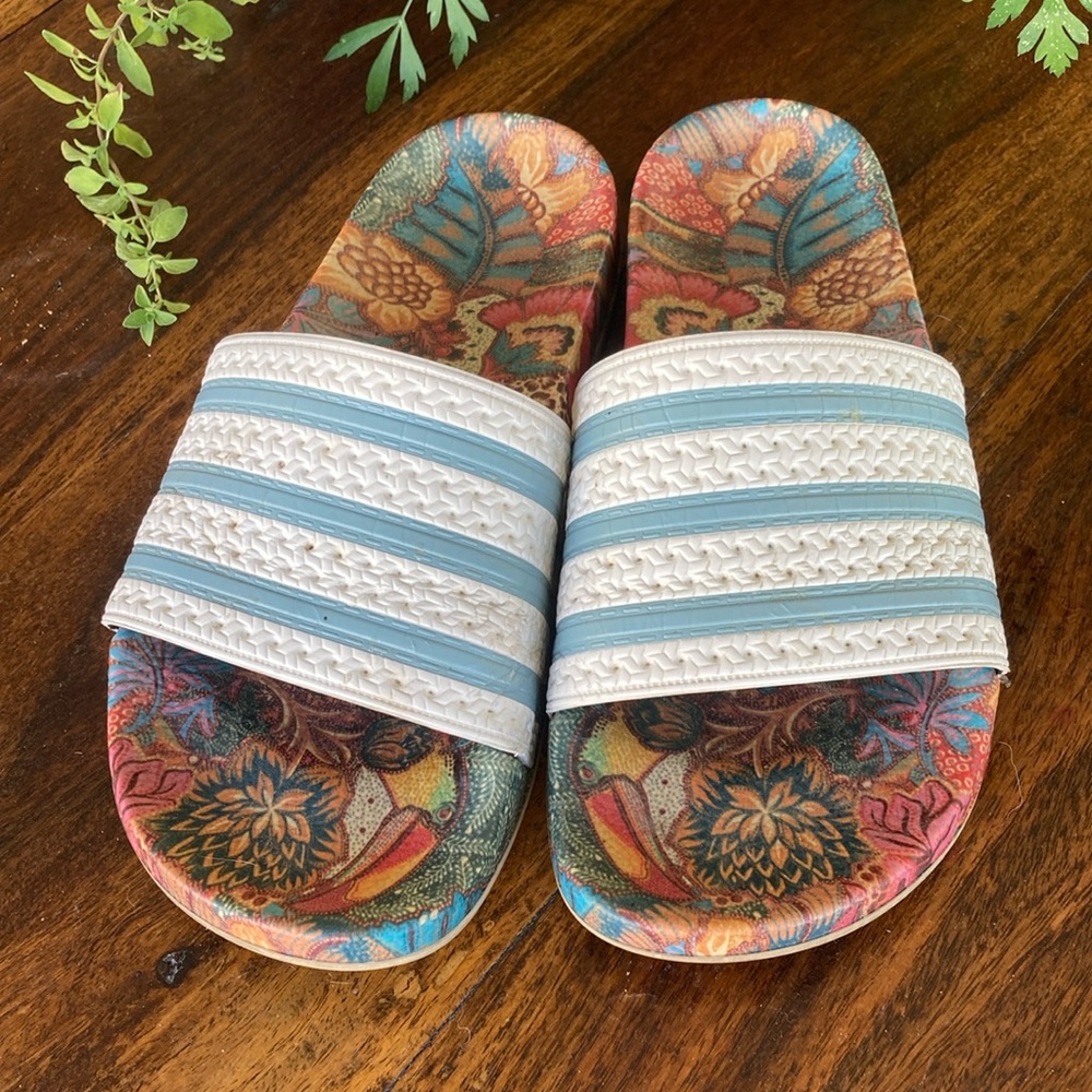 Adidas Blue and Cream Sandals with Cozy Design